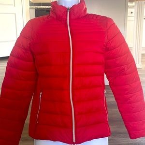 Red Puffer Jacket.
